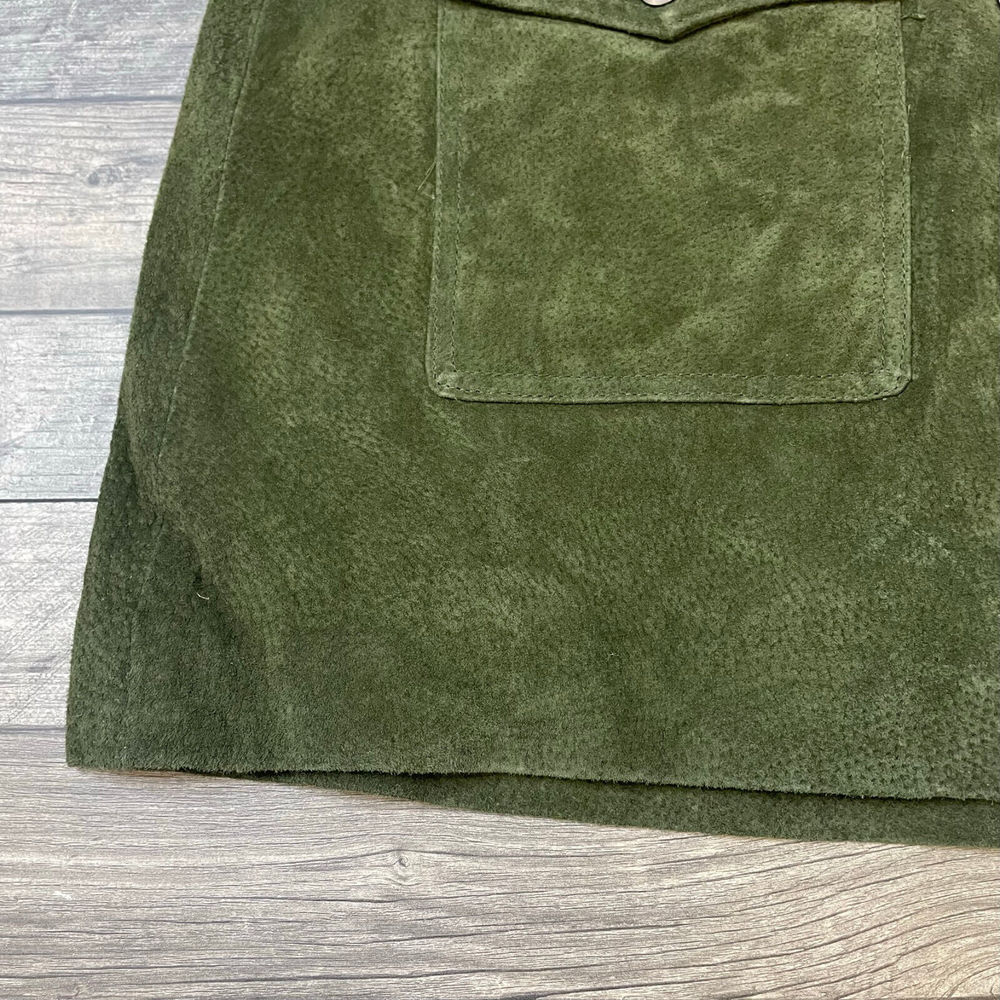 Blank NYC Sun Valley Suede Mini Skirt 31 UK 16 Green Leather Pockets BNWT - Picture 5 of 12